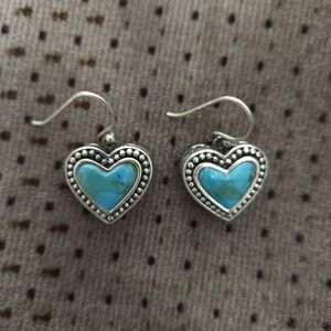 Heart-Shaped Silver and Turquoise Earrings